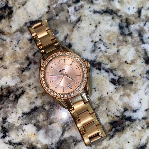 FOSSIL CRYSTAL BEZEL 28MM WOMENS ROSE GOLD BRACELET WATCH BQ1425 NO BATTERY Fossil | Accessories | Fossil Crystal Bezel 28mm Womens Rose  main image 2